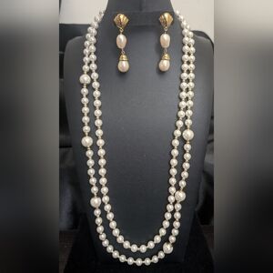 #14. Monet Vintage Gold and Pearl  Necklace & Drop Earrings